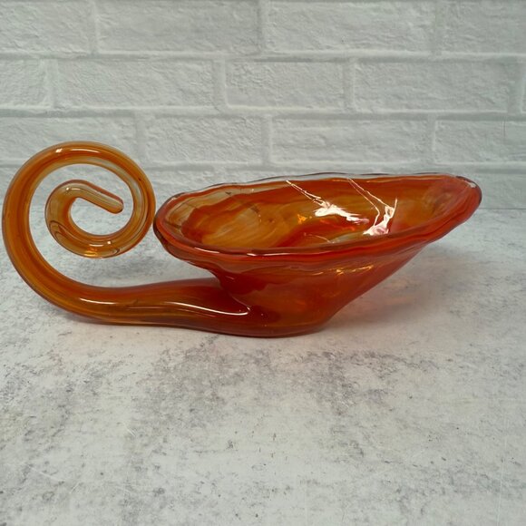 Vintage Sooner Glass Art Glass Cornucopia Vase Candy Bowl Dish Orange Autumn - Picture 2 of 7